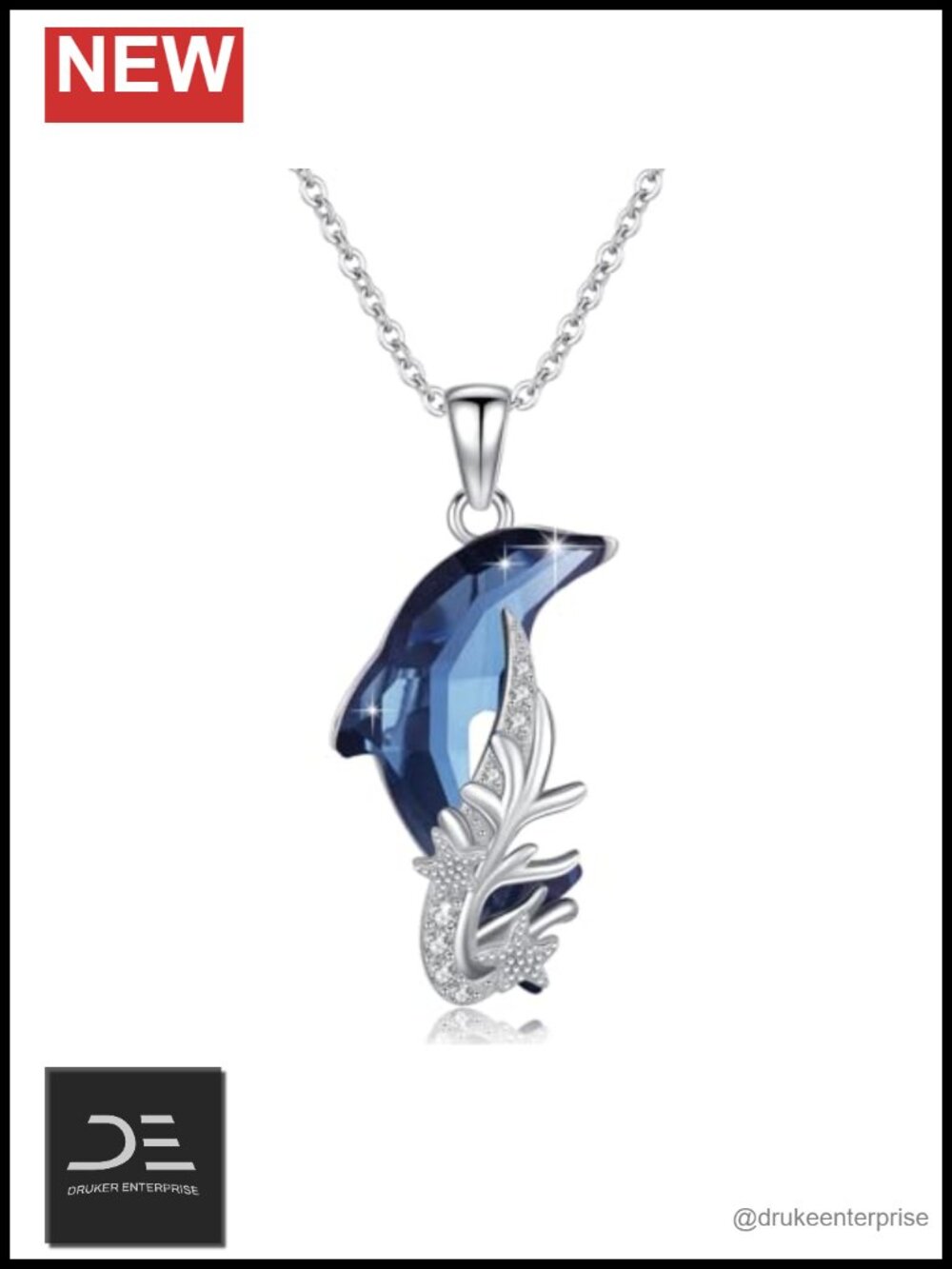 Sterling Silver Dolphin Crystal Pendant Necklace Women Ocean Gift